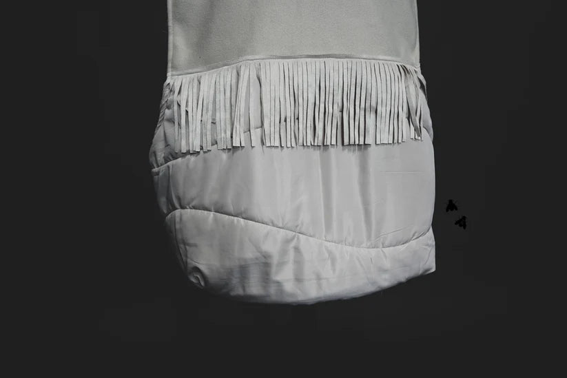 Fringed Puffer Vest in Cream