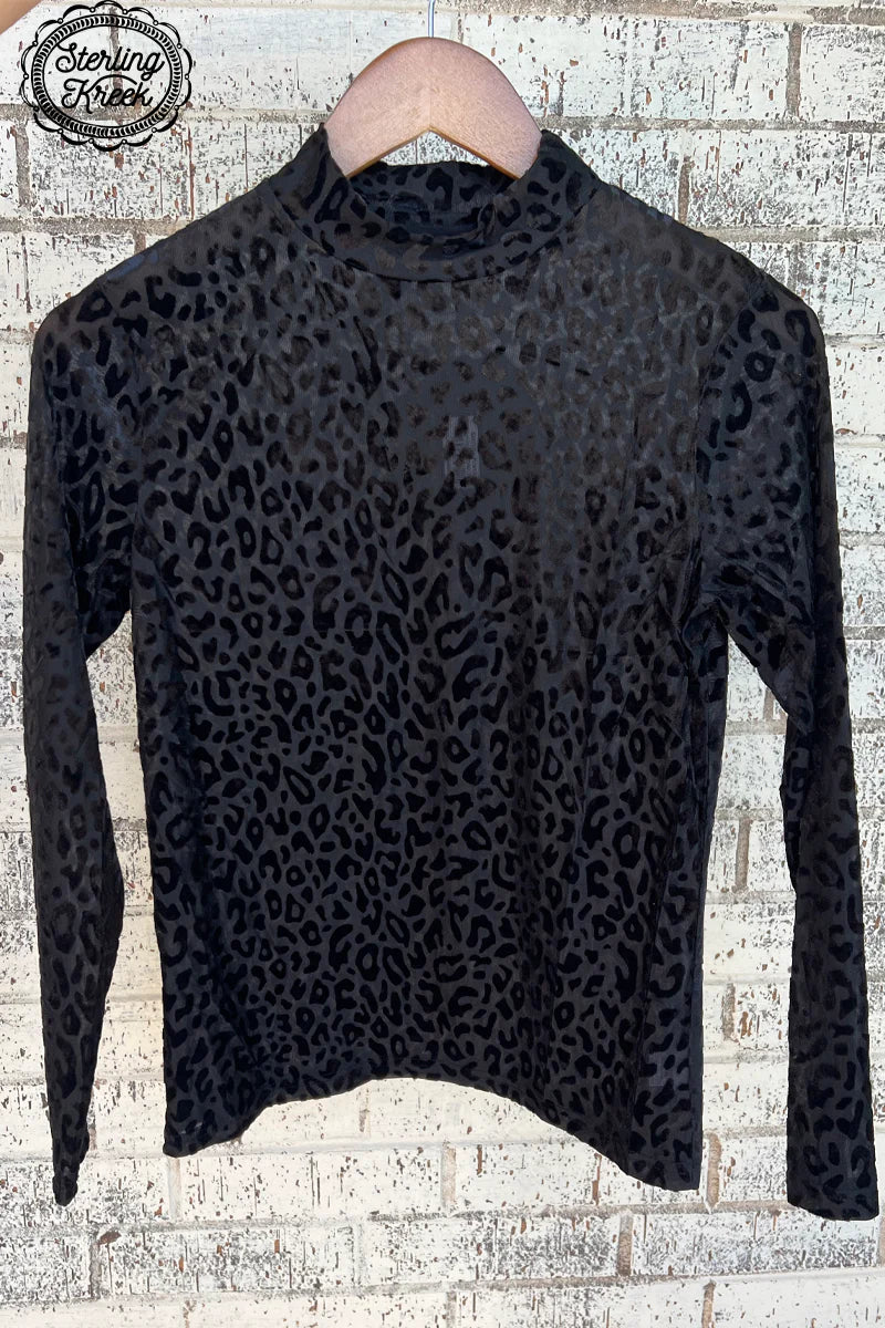 S, 2X - Black Velvet Leopard Mesh Long Sleeve Top