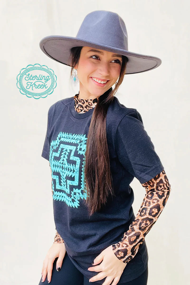 XS - Solid Leopard Mesh Long Sleeve Top
