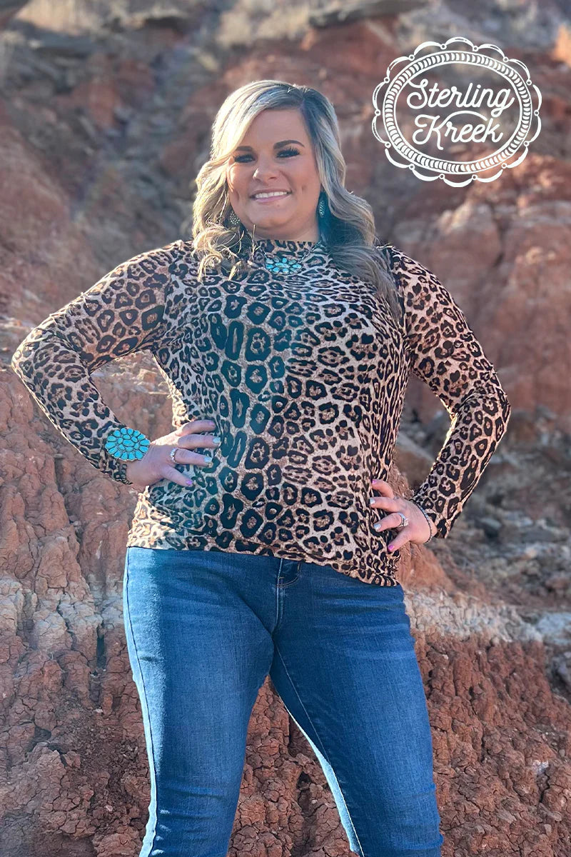 XS - Solid Leopard Mesh Long Sleeve Top