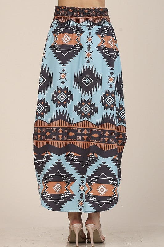Mocha Aztec Smock Waist Skirt