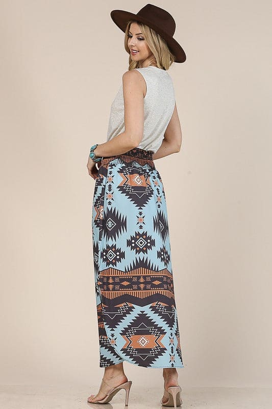 Mocha Aztec Smock Waist Skirt