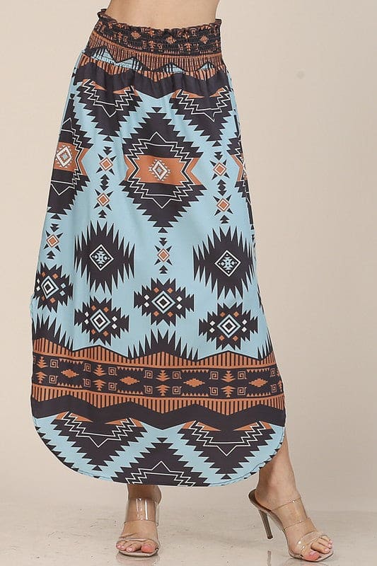 Mocha Aztec Smock Waist Skirt