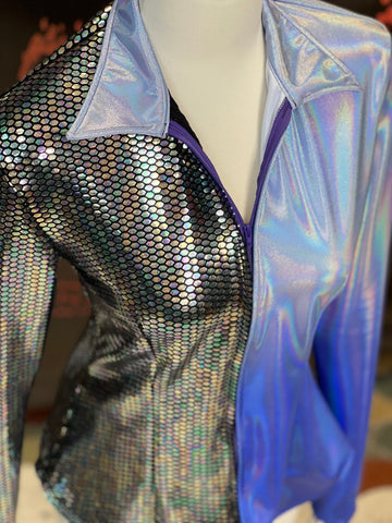 M - Blue Hologram & Sequin Split Shirt