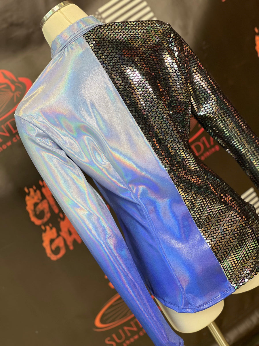 M - Blue Hologram & Sequin Split Shirt