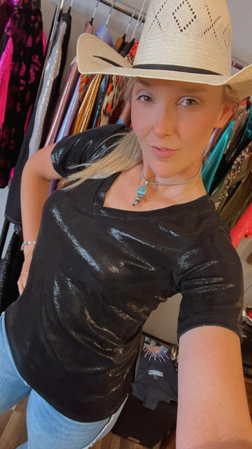 XS/S - Black Shimmer V-Neck Tee