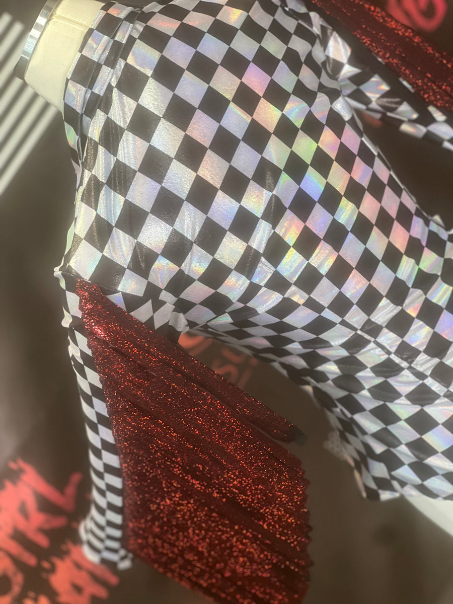 XS - Checkered Hologram + Sleeve Fringe