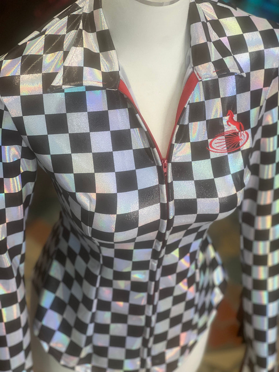 XS - Checkered Hologram + Sleeve Fringe