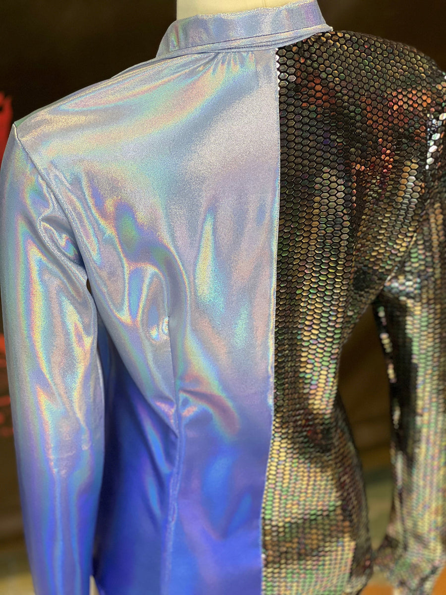 M - Blue Hologram & Sequin Split Shirt