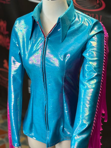 S - Aqua Pearl Croc + Fringe