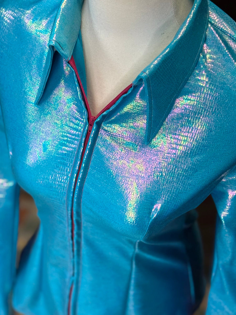 S - Aqua Pearl Croc + Fringe