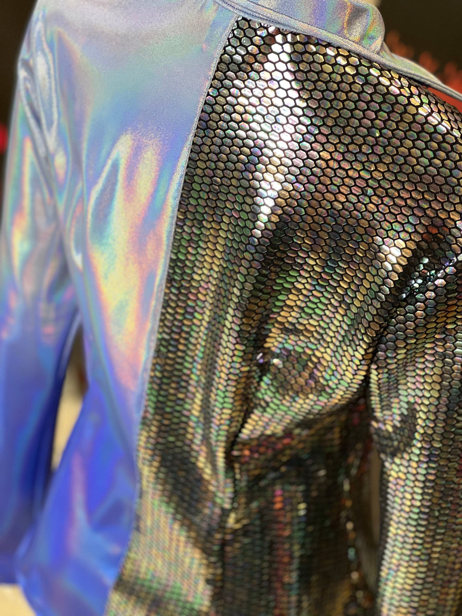 M - Blue Hologram & Sequin Split Shirt