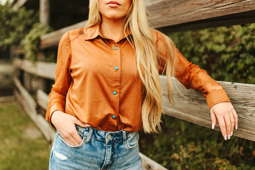 L - Leather & Lace Pearl Snap (Brown)