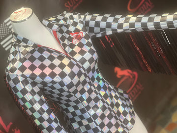 XS - Checkered Hologram + Sleeve Fringe