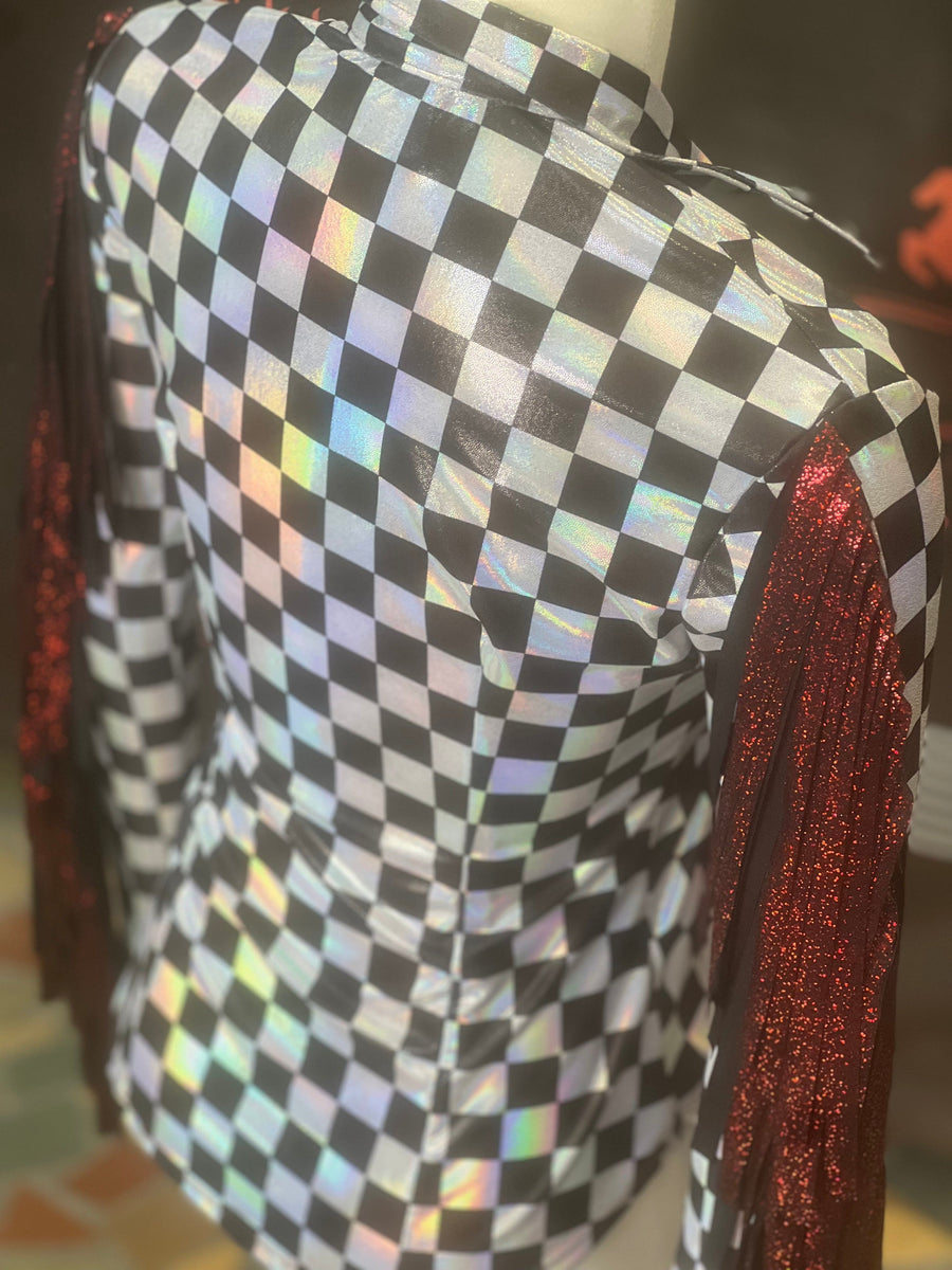 XS - Checkered Hologram + Sleeve Fringe