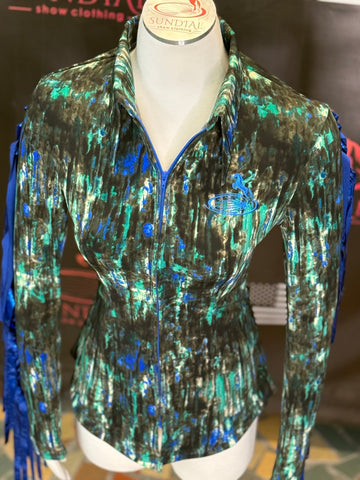 XS - Teal Grunge + Fringe