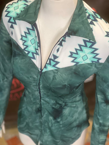 XS - Mint Aztec/Tie-Dye Yoke Cut