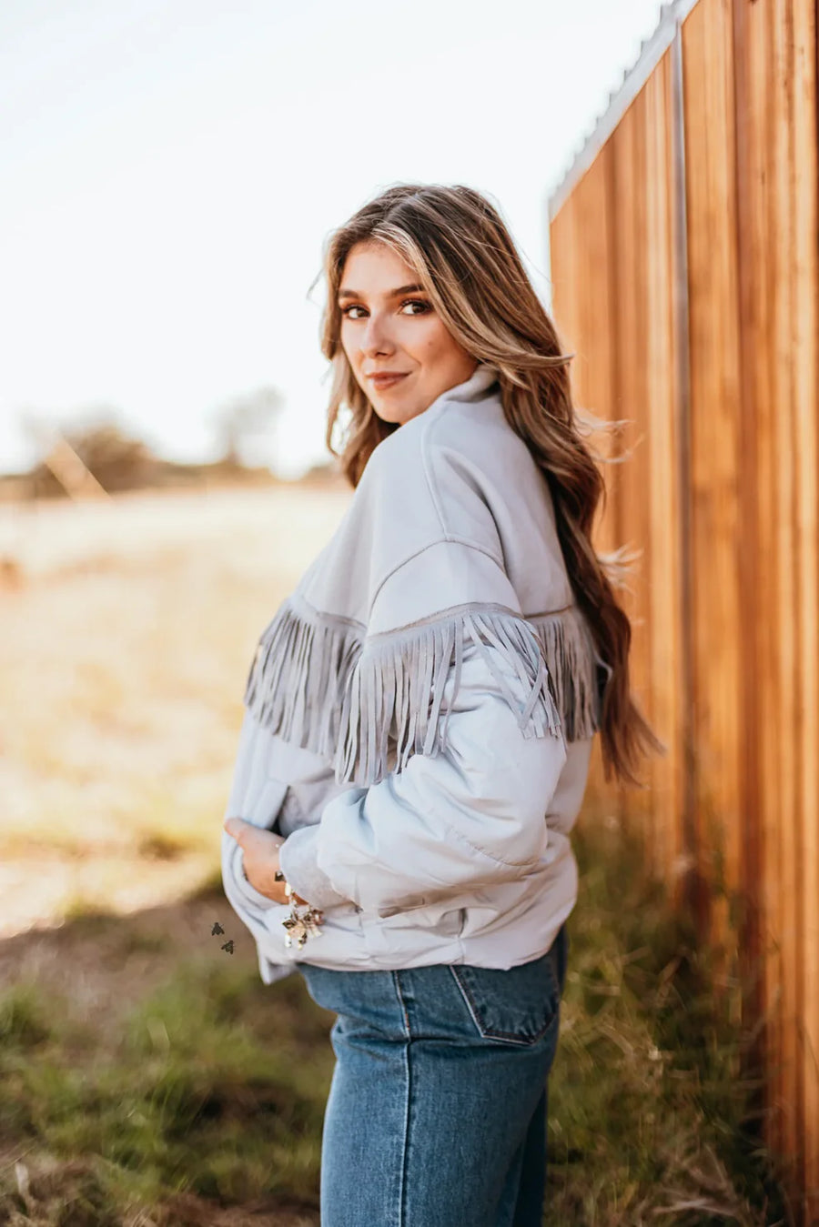 Fringed Puffer Jacket in Chrome