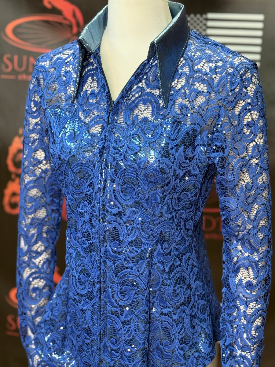 M - Steel Blue with Sequin Laced Up Kylee Cut