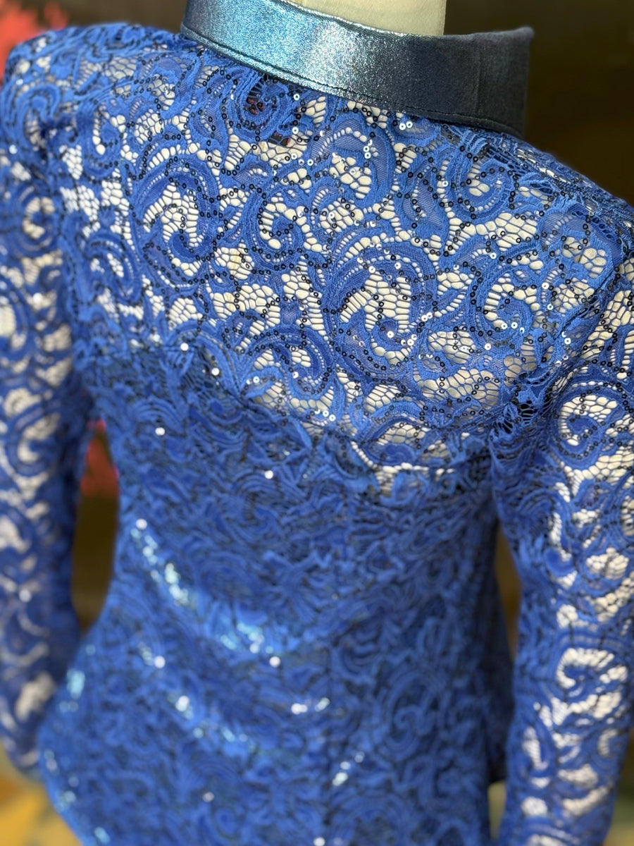 M - Steel Blue with Sequin Laced Up Kylee Cut