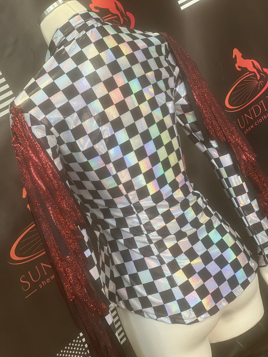 XS - Checkered Hologram + Sleeve Fringe