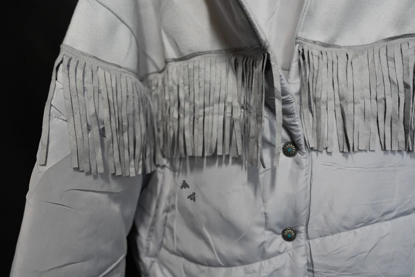 Fringed Puffer Jacket in Chrome