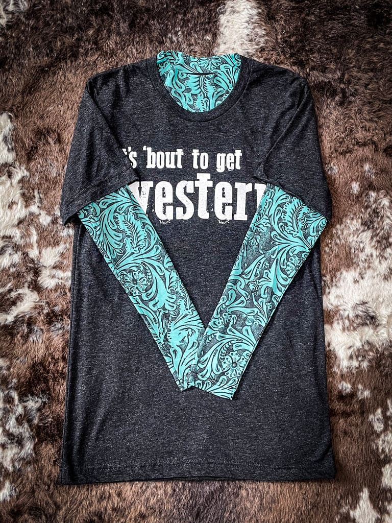 S - Turquoise Tooled Long Sleeve Top