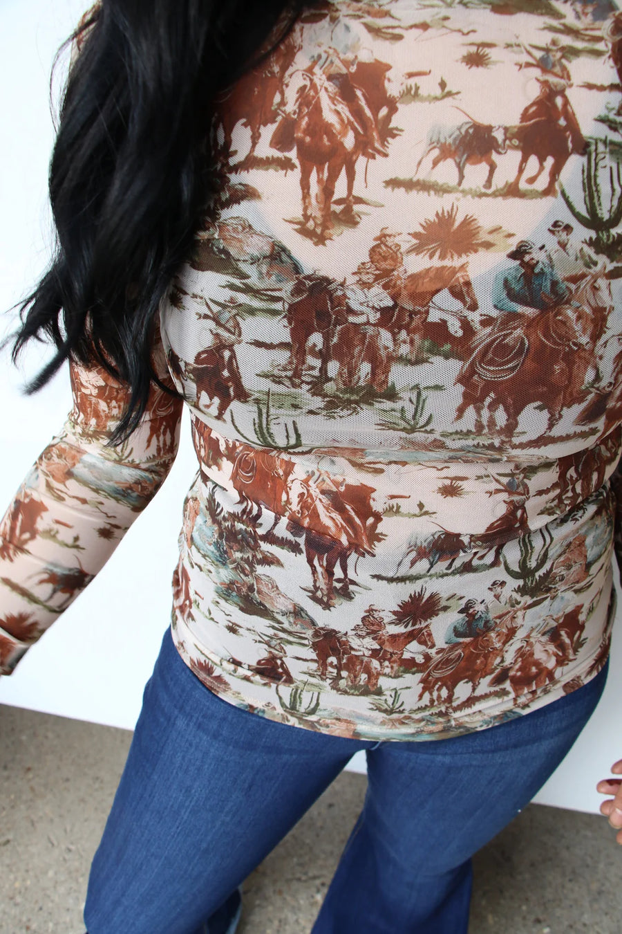 Western Mesh Long Sleeve Top