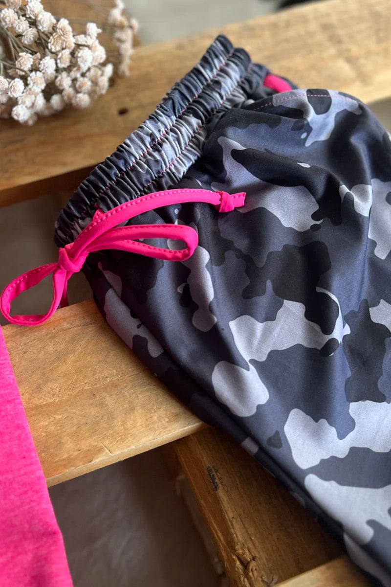 Grey Camo/Pink Piping Athletic Shorts