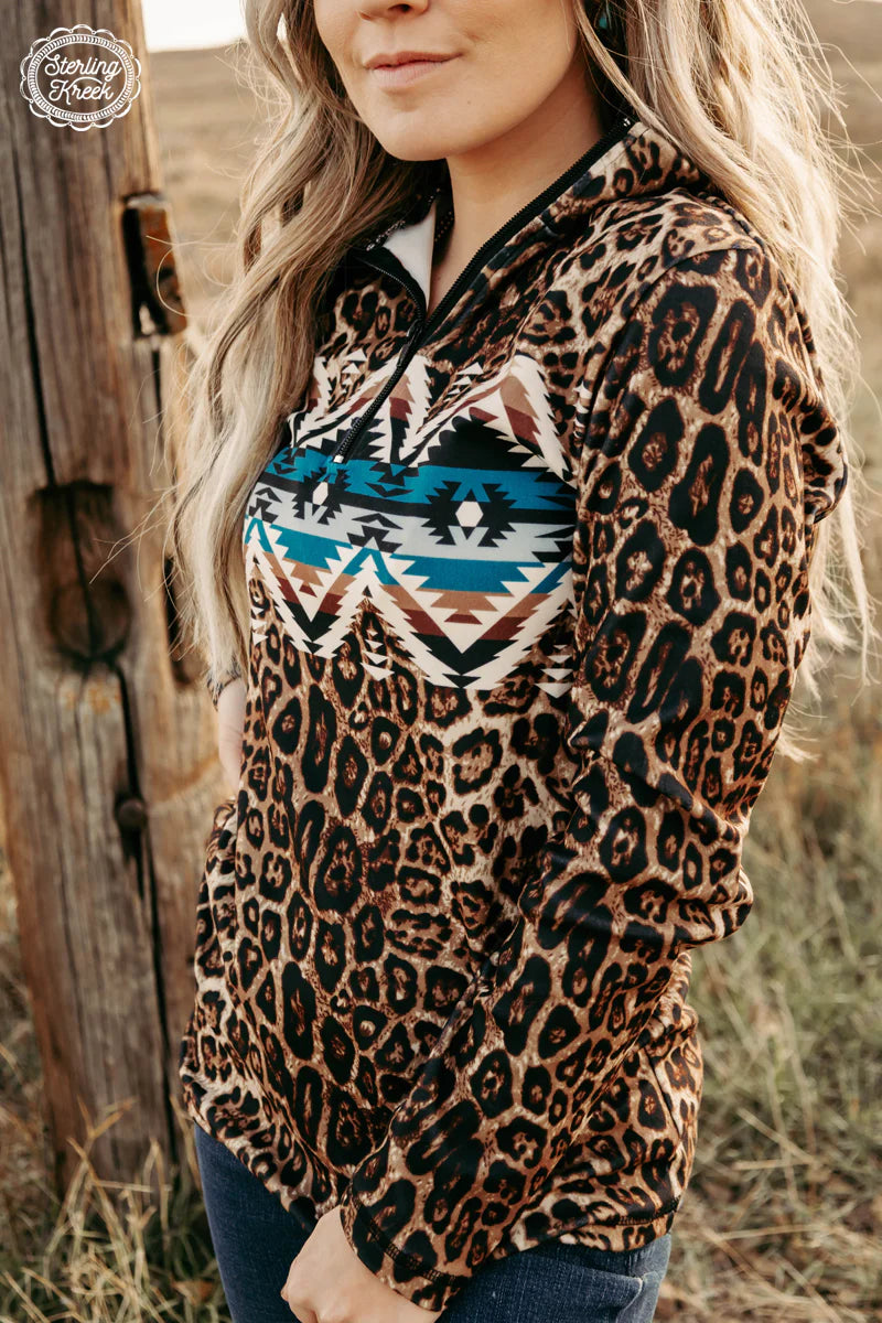 Leopard/Aztec Fleece Pullover