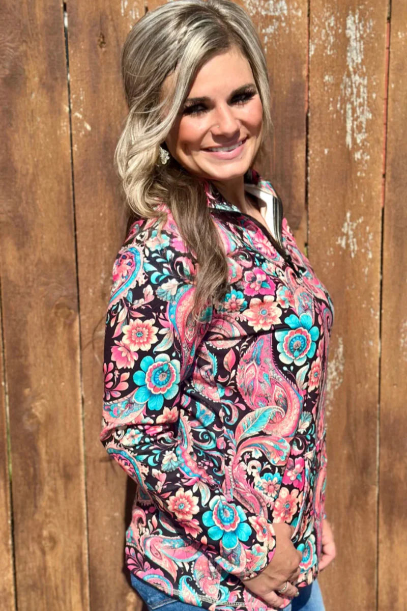 S - Midnight Bloom Fleece Pullover