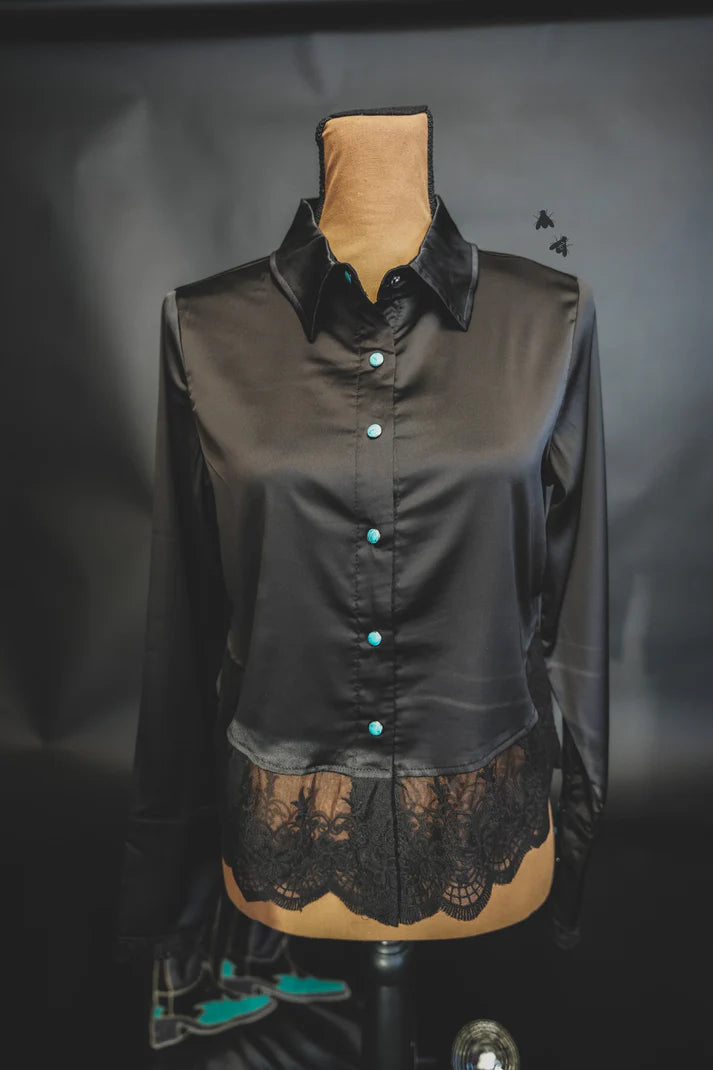Top Tier Satin & Lace Button Up