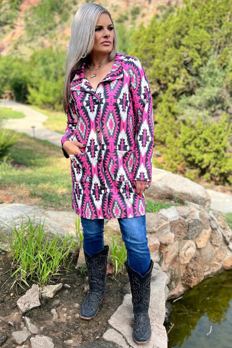 Pink/Black Aztec Faux Suede Jacket