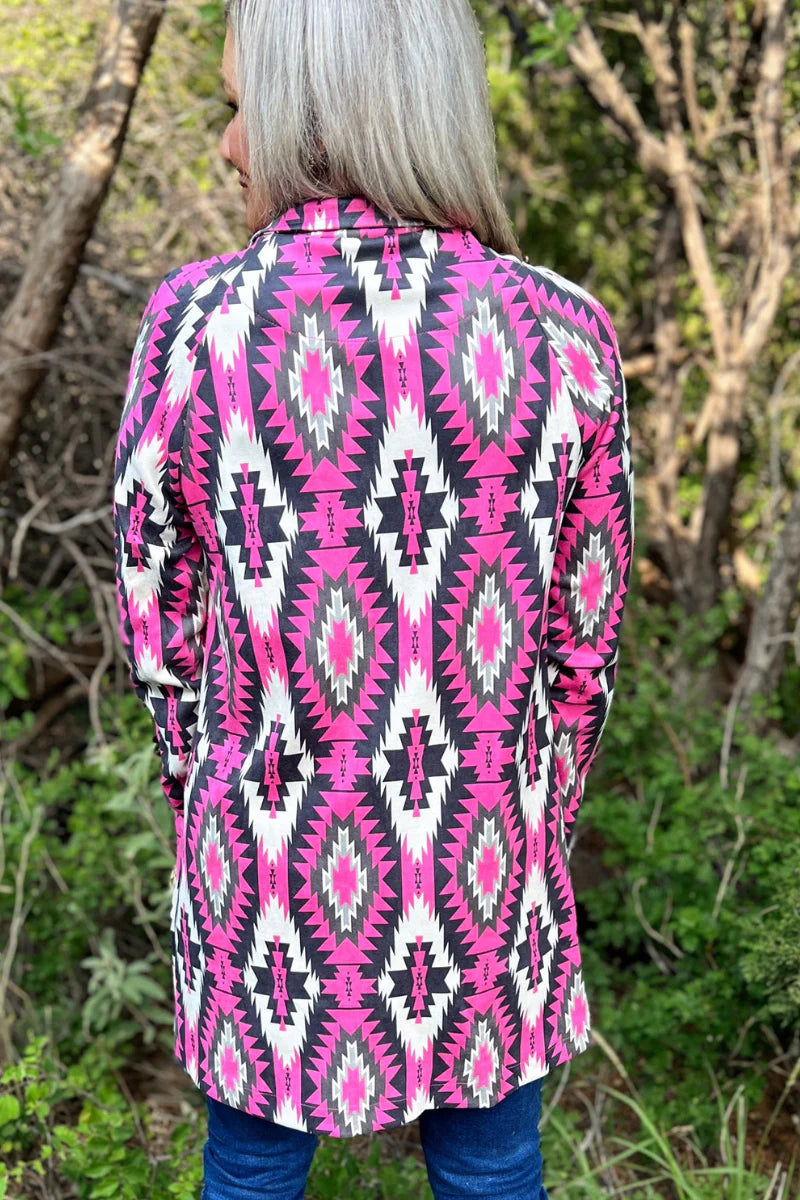 Pink/Black Aztec Faux Suede Jacket
