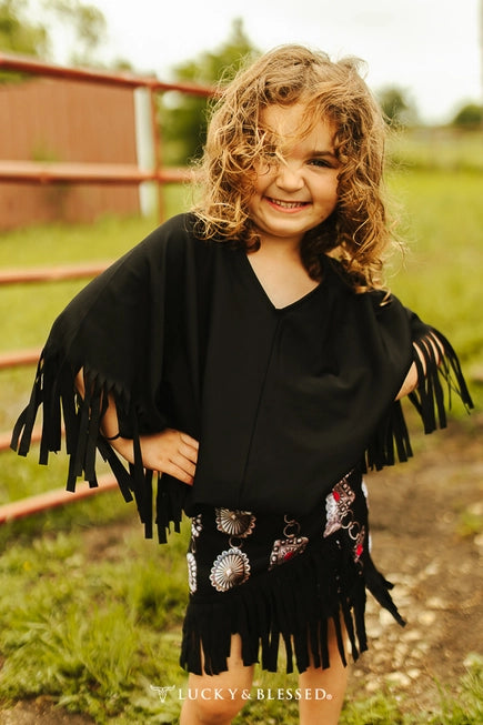 Youth Black Concho Wrap Skirt (Fringe)