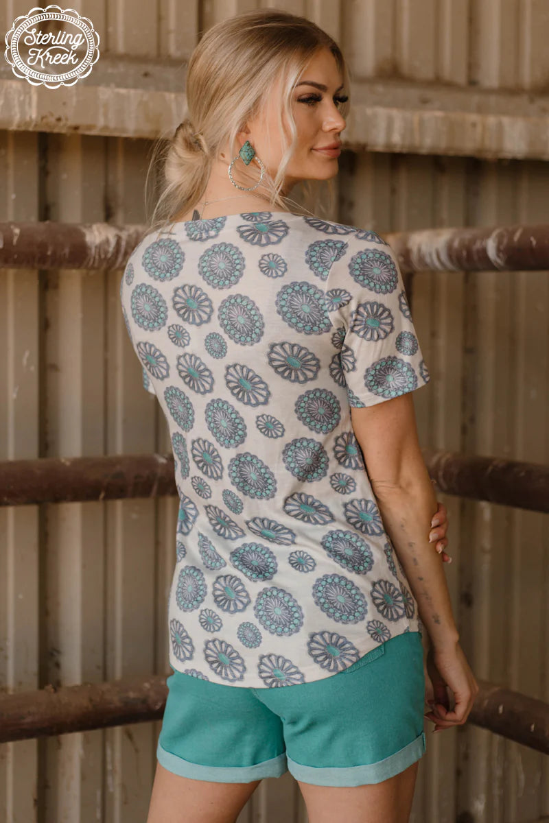 S - Turquoise Concho V-Neck Tee