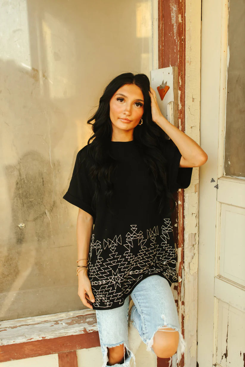 Stitched Aztec Oversize Top