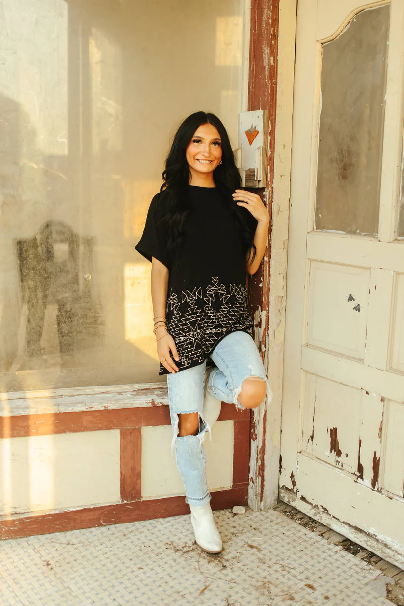 Stitched Aztec Oversize Top