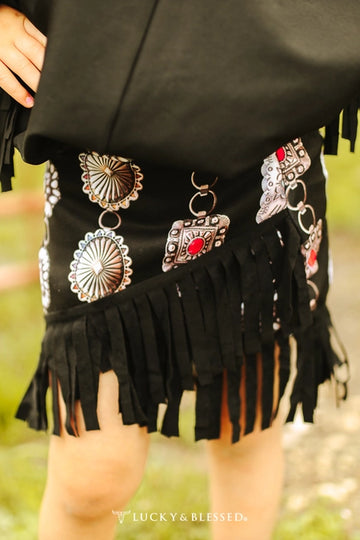 Youth Black Concho Wrap Skirt (Fringe)