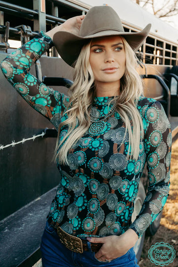 S, L - Concho Queen Mesh Long Sleeve