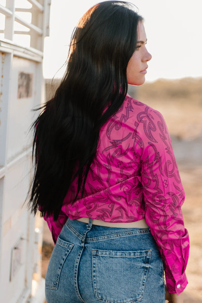 Pink Bootstitch Pearl Snap