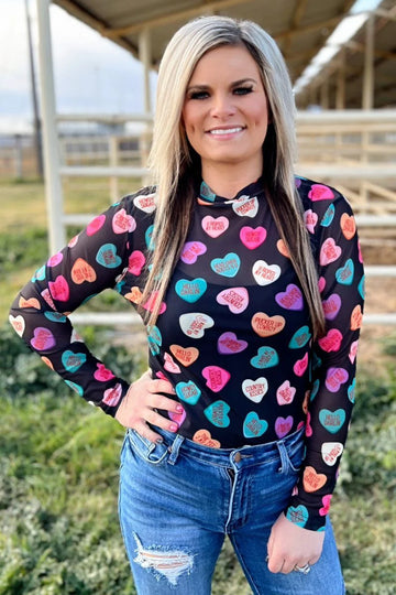 L - Cowboy Sweetheart Mesh Long Sleeve Top