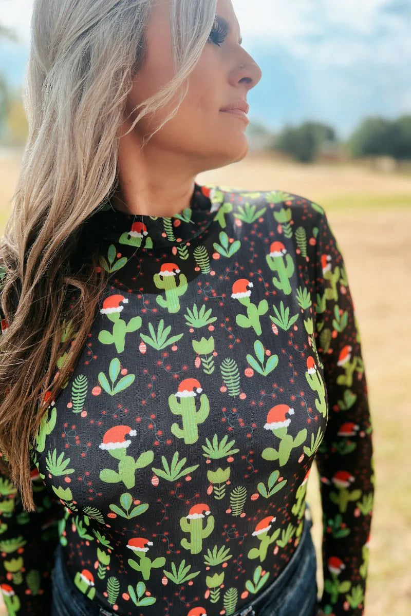 Christmas Cactus Mesh Long Sleeve