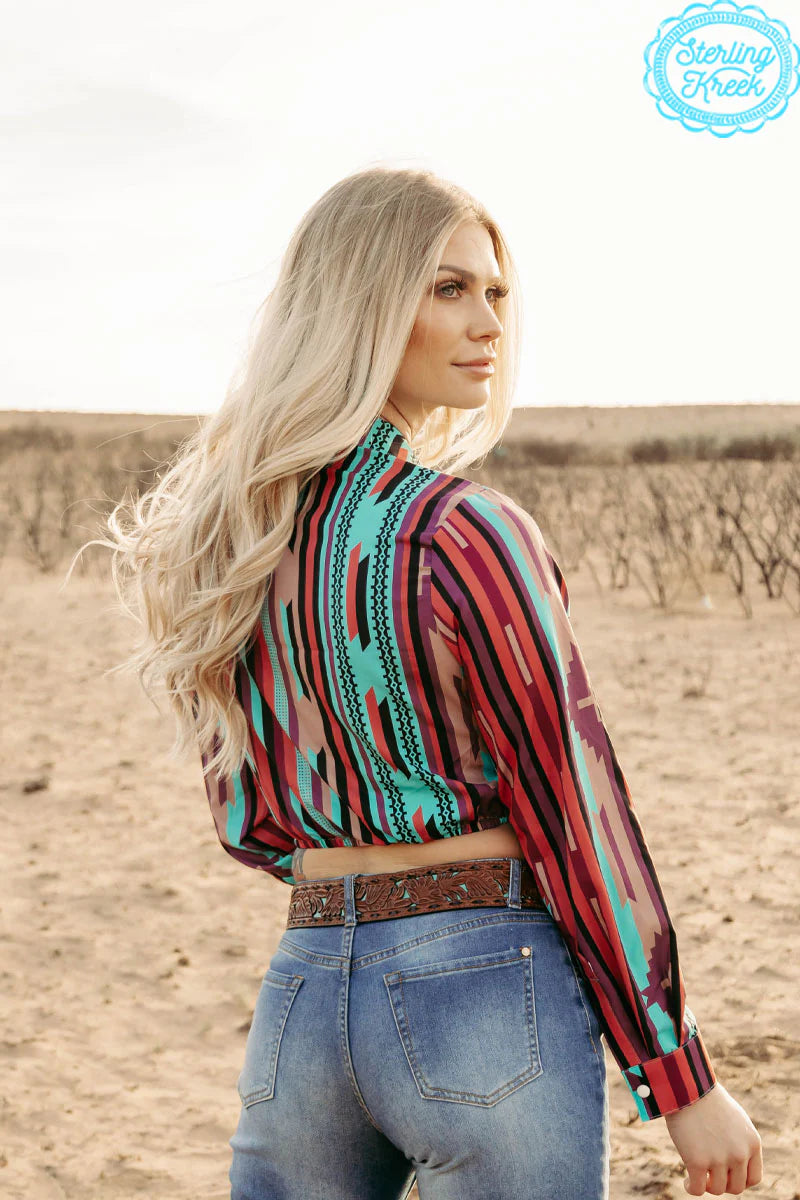 L XL Cropped Aztec Pearl Snap