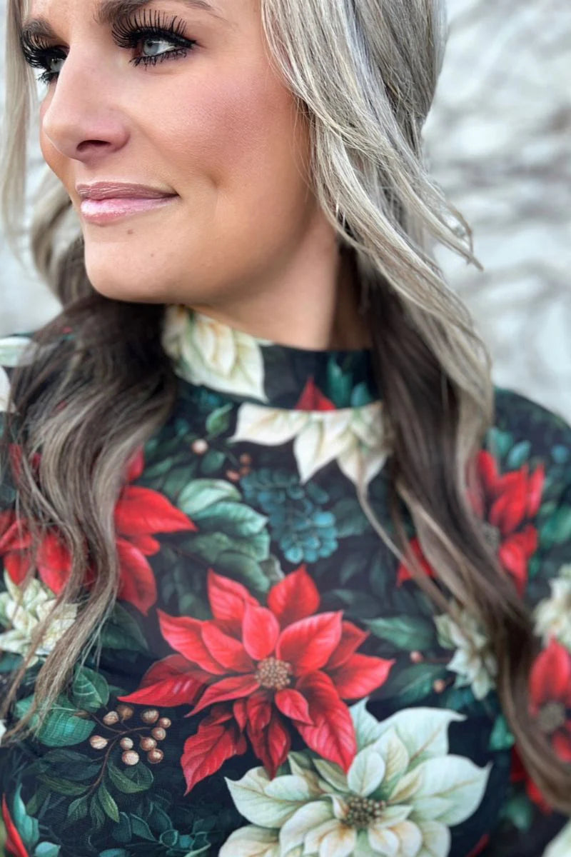 M - Poinsettia Mesh Long Sleeve