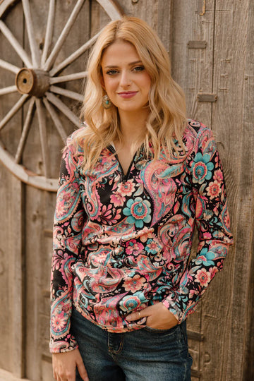 S - Midnight Bloom Fleece Pullover