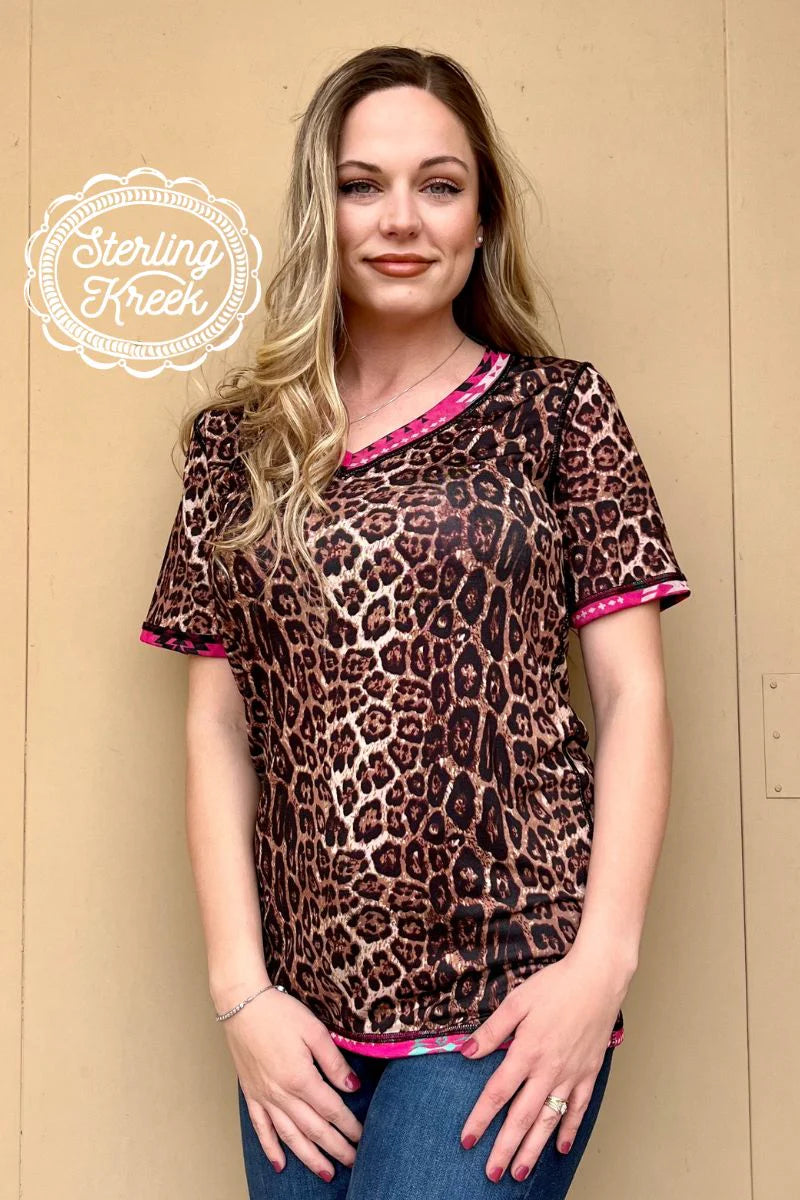 XS, M - Pink Aztec/Leopard Reversible V-Neck