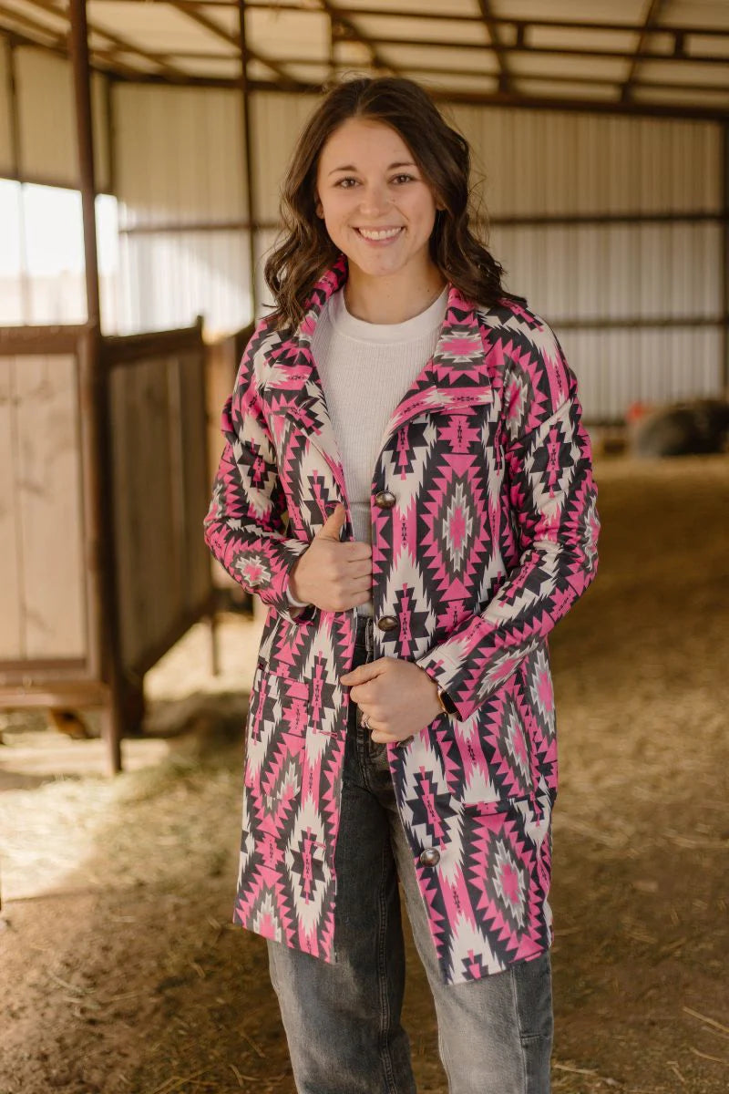 Pink/Black Aztec Faux Suede Jacket