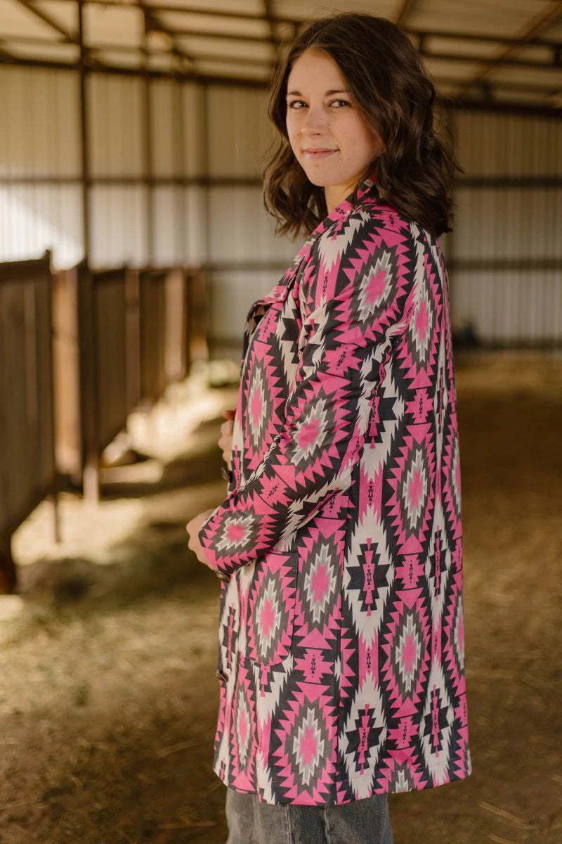 Pink/Black Aztec Faux Suede Jacket
