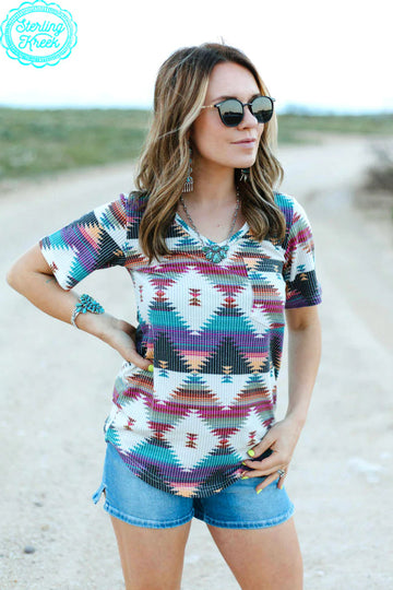 Painted Aztec Ribbed Top